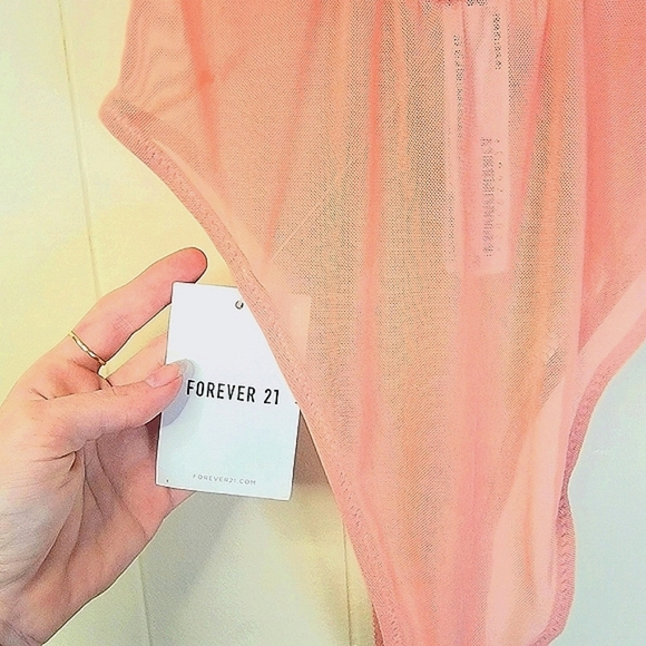 Forever 21 NWT Pink Lace Mesh Bodysuit Sexy - Picture 4 of 8